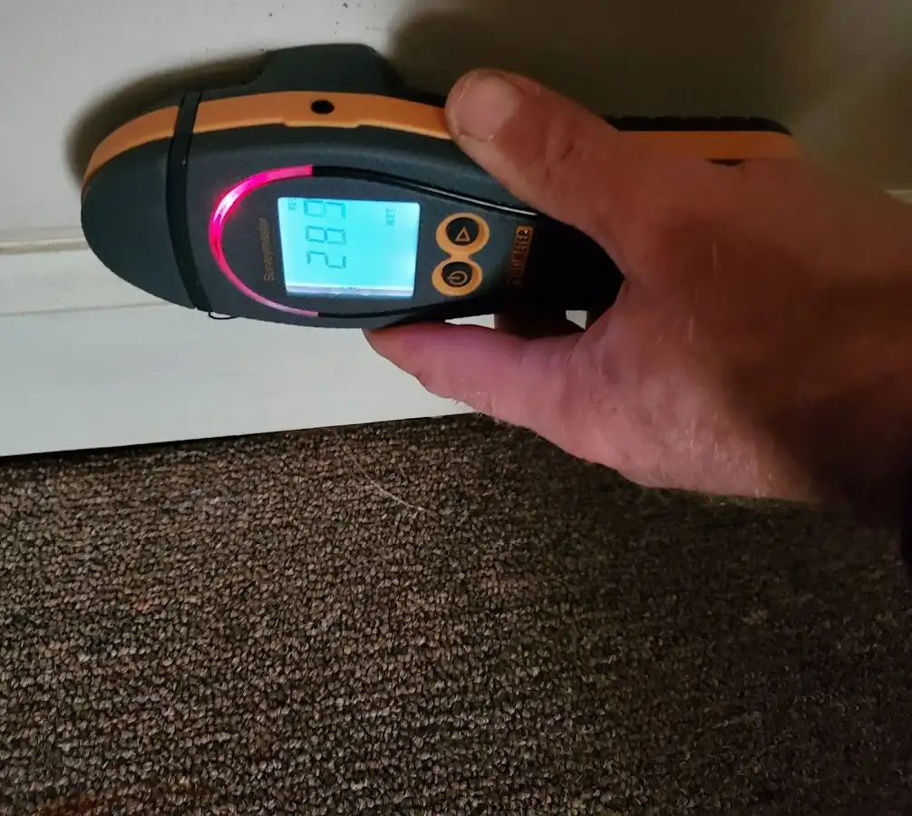 Moisture detection at baseboard during Sewage Cleanup & Sanitation in Fitchburg
